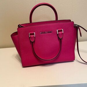 Michael Kors Pink Saffiano Leqther Medium Tote Crossbody Zip Top